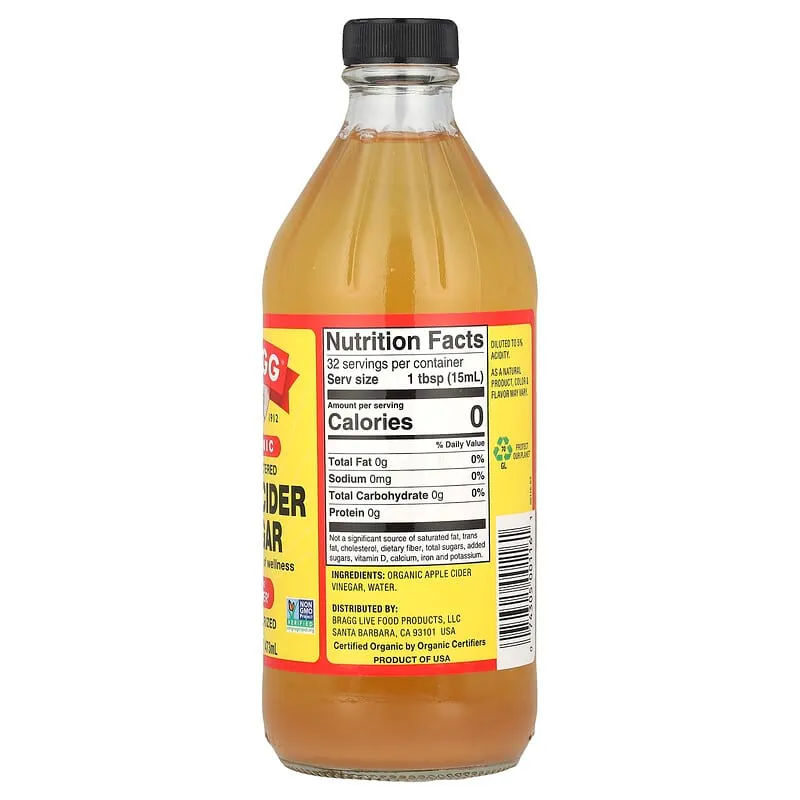 Bragg, Vinaigre de cidre de pomme biologique avec la « mère », crue non filtrée, 473 ml – Image 2