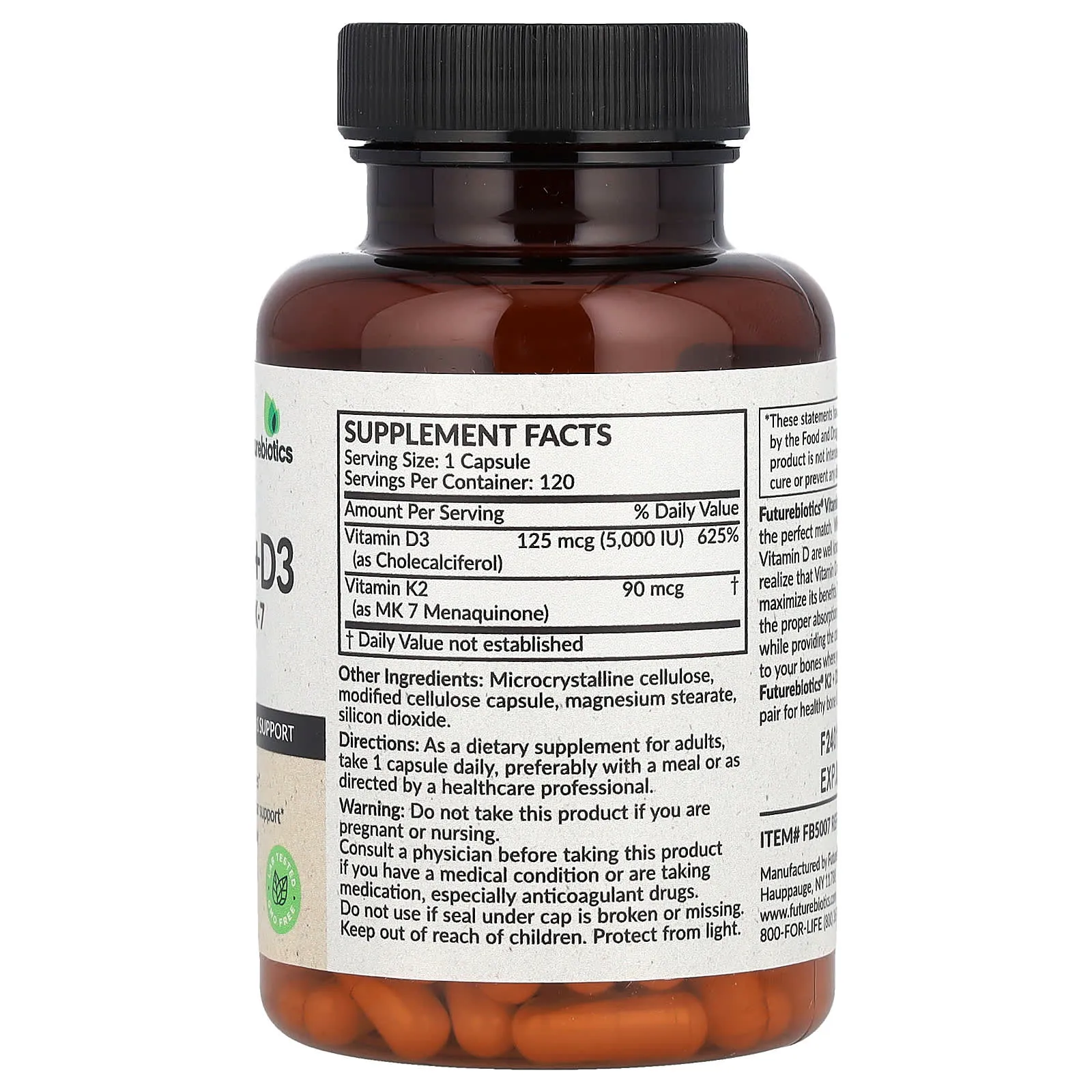 Futurebiotics, Vitamines K2 + D3 avec vitamine K2 sous forme de MK-7, 120 capsules – Image 2