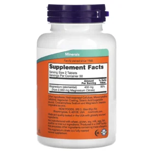 NOW Foods, Citrate de magnésium, 200 mg, 100 comprimés