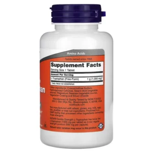NOW Foods, L-tryptophane, Double efficacité, 1000 mg, 60 comprimés