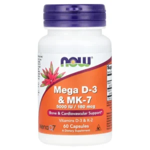 NOW Foods, Mega D-3 et MK-7, 5000 UI/180 µg, 60 capsules