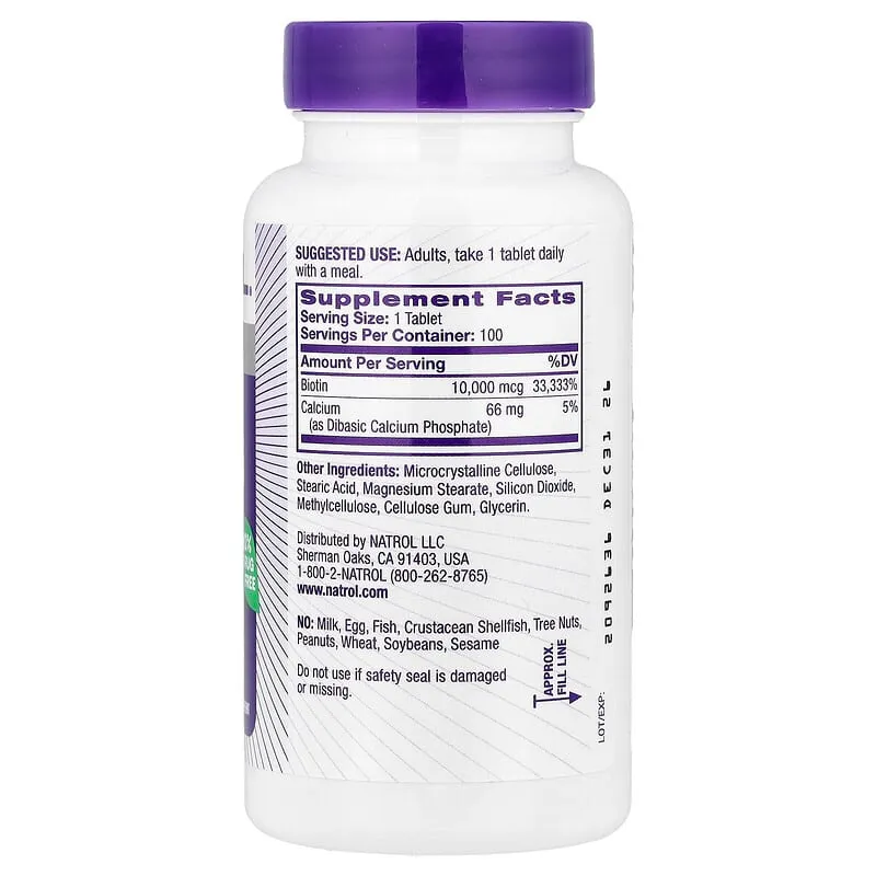 Natrol, Biotine, 100 comprimés
