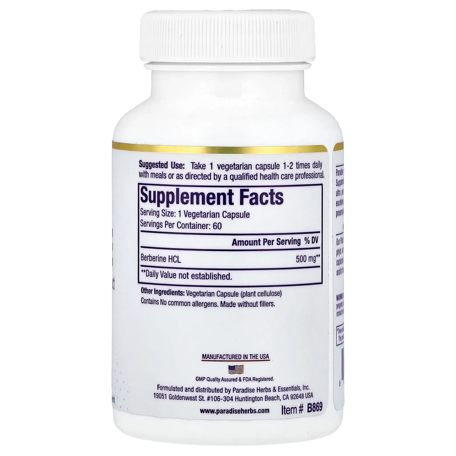 Paradise Herbs, Extrait de berbérine, 500 mg, 60 capsules végétariennes – Image 2