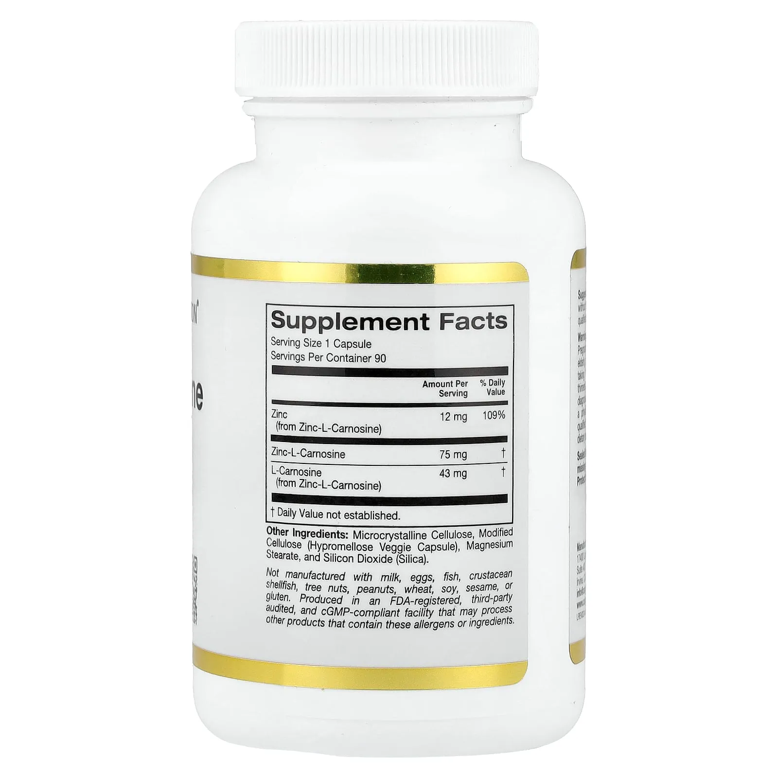 California Gold Nutrition, Complexe de zinc-L-carnosine, 90 capsules végétariennes