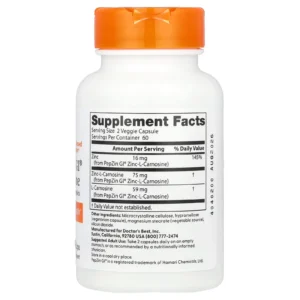 Doctor’s Best, PepZin GI®, Complexe zinc-L-carnosine, 120 capsules végétales