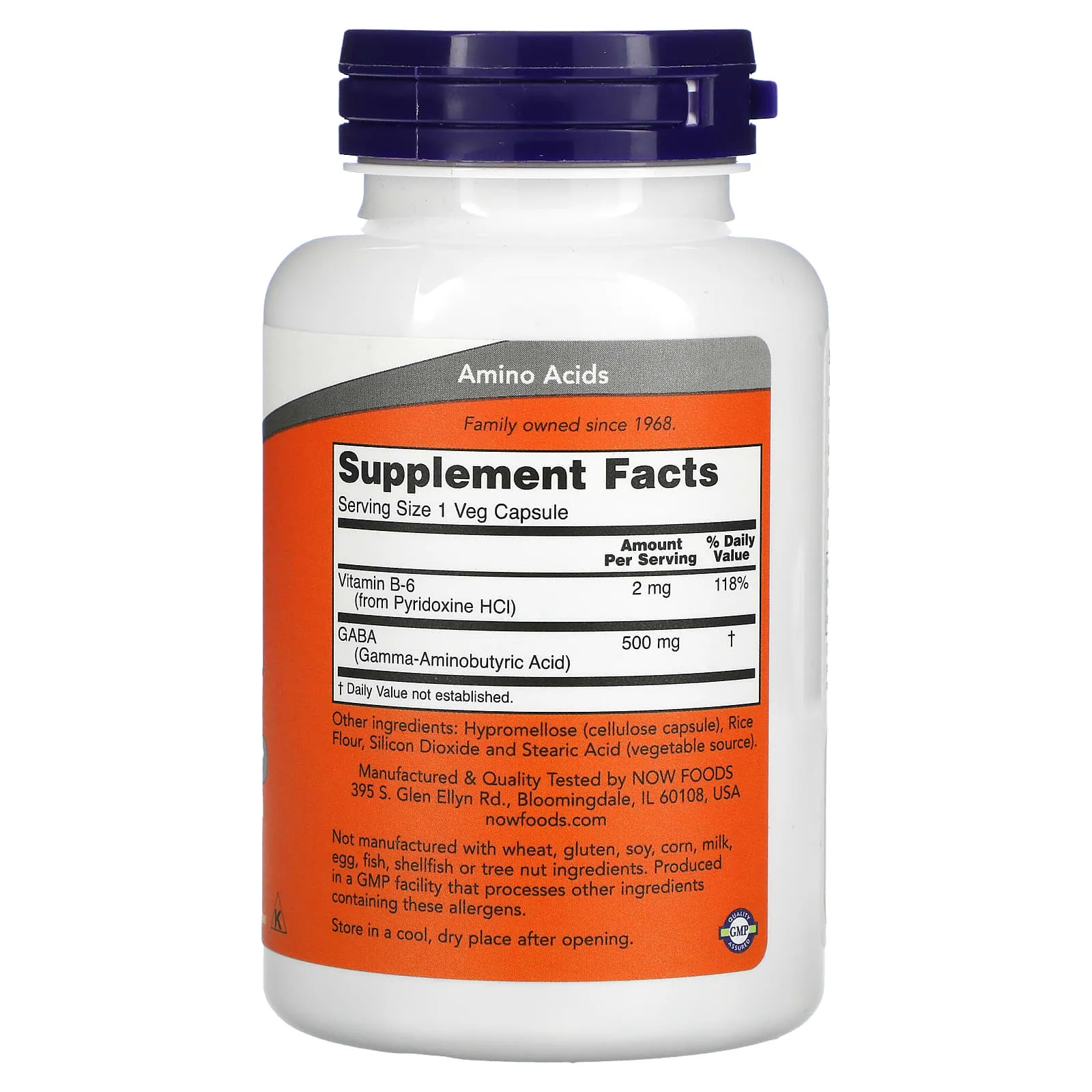 NOW Foods, GABA et vitamine B6, 500 mg, 100 capsules végétales