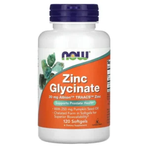 NOW Foods, Glycinate de zinc, 120 capsules à enveloppe molle