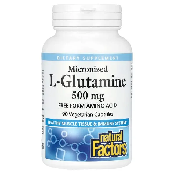 Natural Factors, L-glutamine micronisée, 500 mg, 90 capsules végétariennes